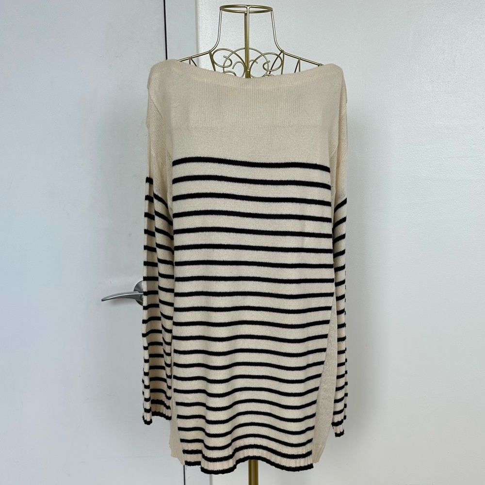 PRADA l Cashmere Bateau Navy & Cream Striped Sweater